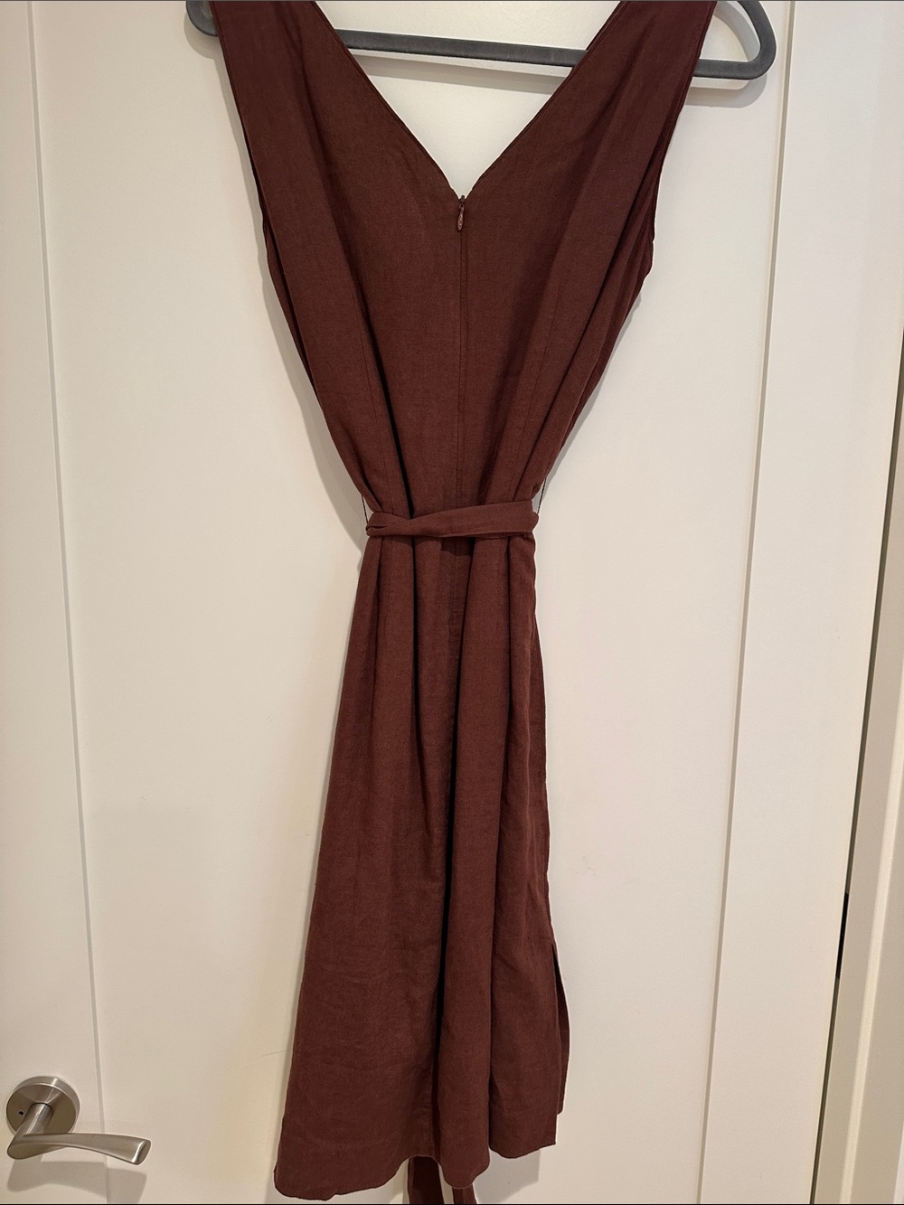 Ann Taylor Sleeveless V-Neck Brown Midi Dress with Waist Tie